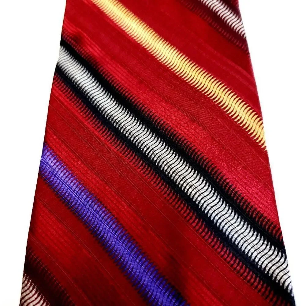 Zanzara Red Multi-Colored Striped Woven‎ Silk Tie